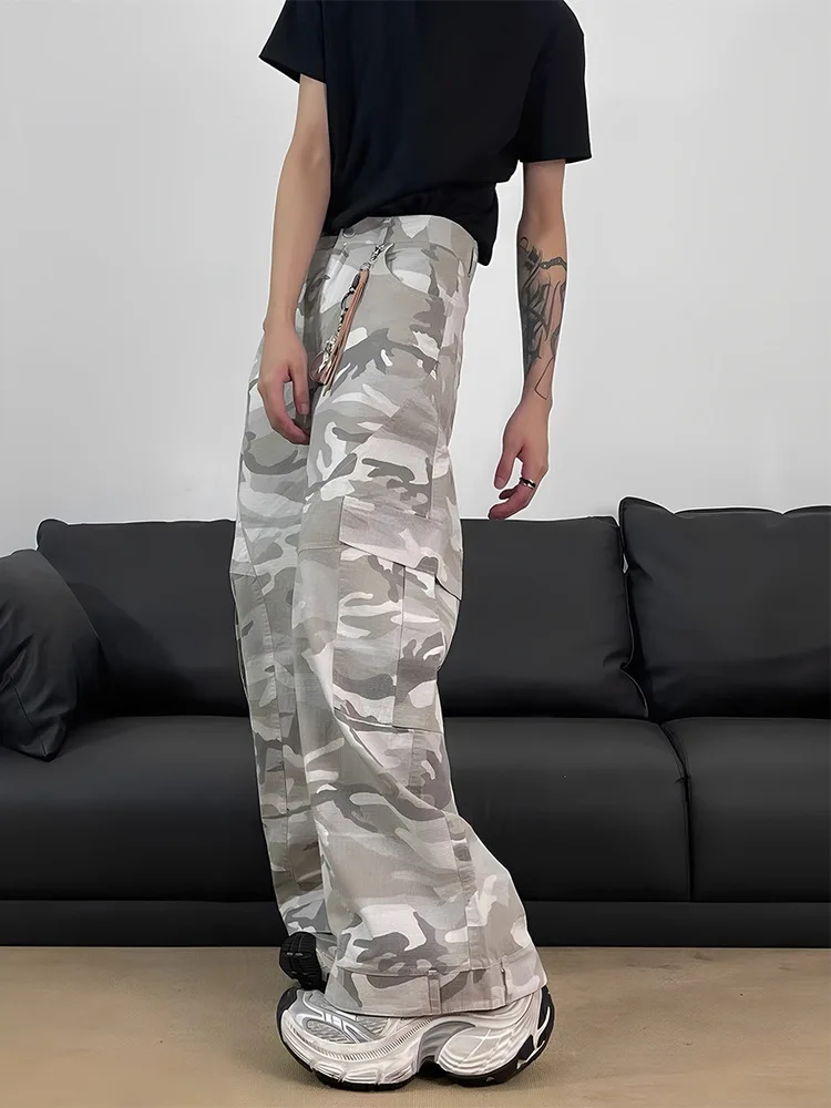 

Американские рабочие джинсы-слэйш белые камуфляжные с широкими штанинами, модные, осенне-зимние, стильные, свободные, стройнящие, длиной в пол...