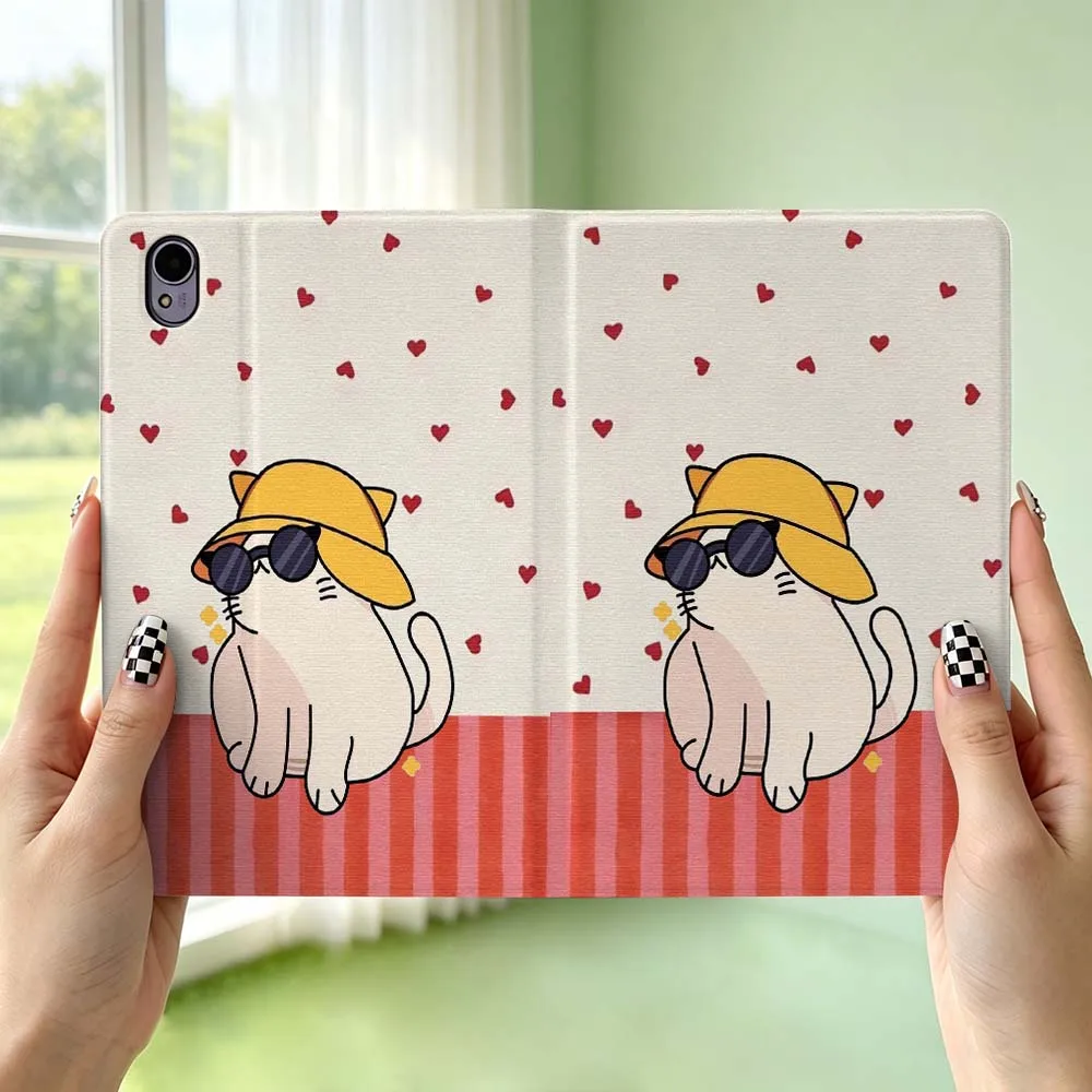 Cartoon Cat Yellow Hat Pen Tray For Huawei MediaPad MatePad Honor Pro V6 9 V8 X9 X 10 13.3 12.3 11 11.5 Inch Tablet Case