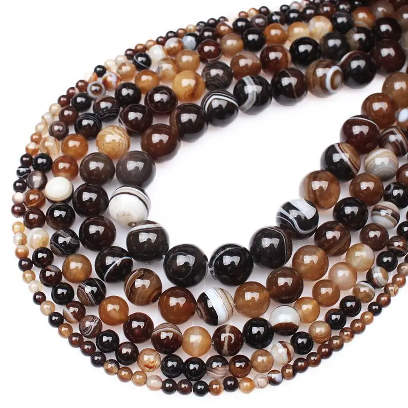 Natural Coffee Stripe Agate Loose Beads For Jewelry Making Diy Bracelets Necklace Earrings (Cord Not Included)