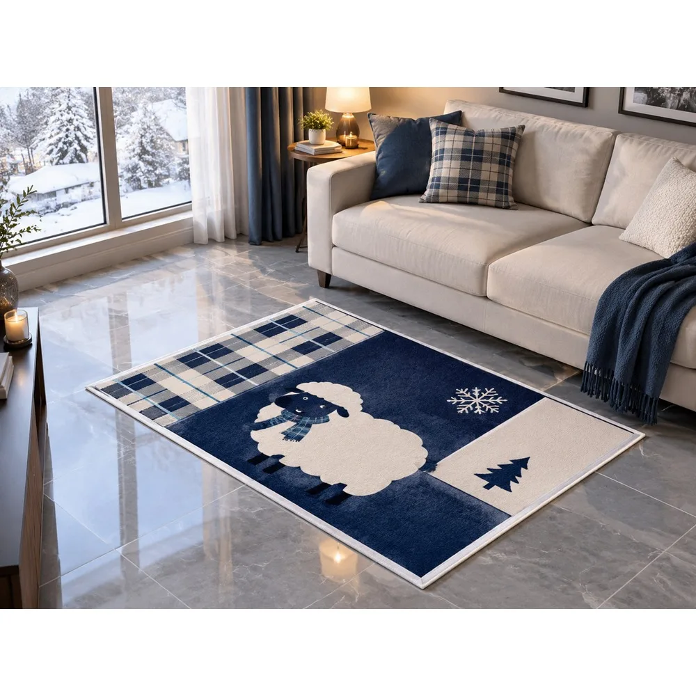 VIKAMA British Navy Cream Sheep Flannel Door Mat, Anti-Slip Absorbent Door Mat, UK Home Decor for Garden Room, Snug, Landing