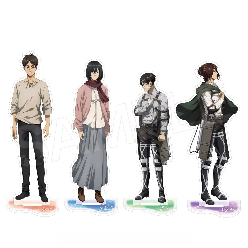 Juego Eren Yeager Mikasa Ackerman Levi muñeco con soporte acrílico Anime Hange Zoe figura modelo placa Cosplay juguete para regalo