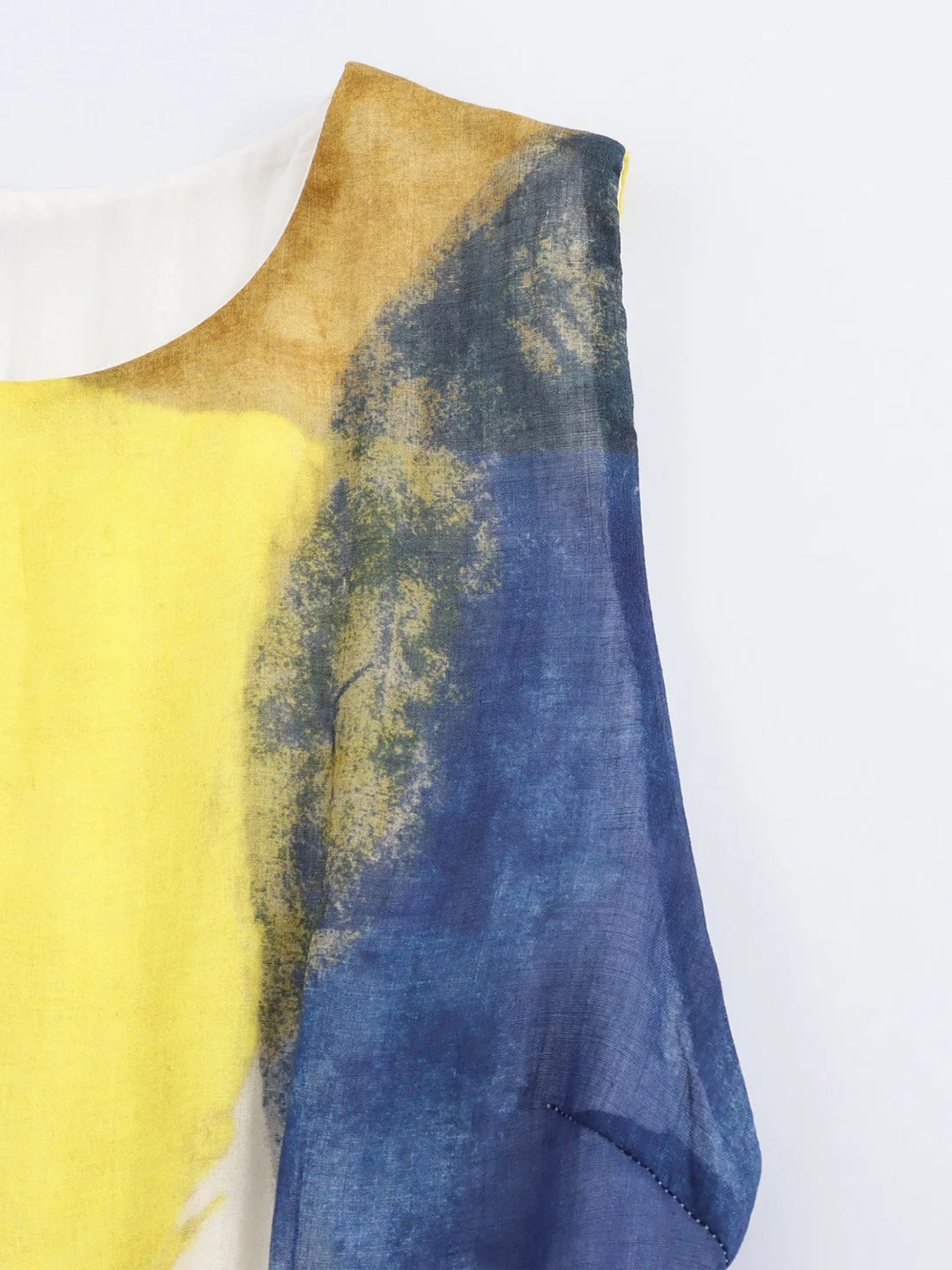 Bloco de cores feminino estampado Vestidos longos, cintura recortada, vestido elegante e chique reunido, gola redonda, fenda sem mangas, férias, verão