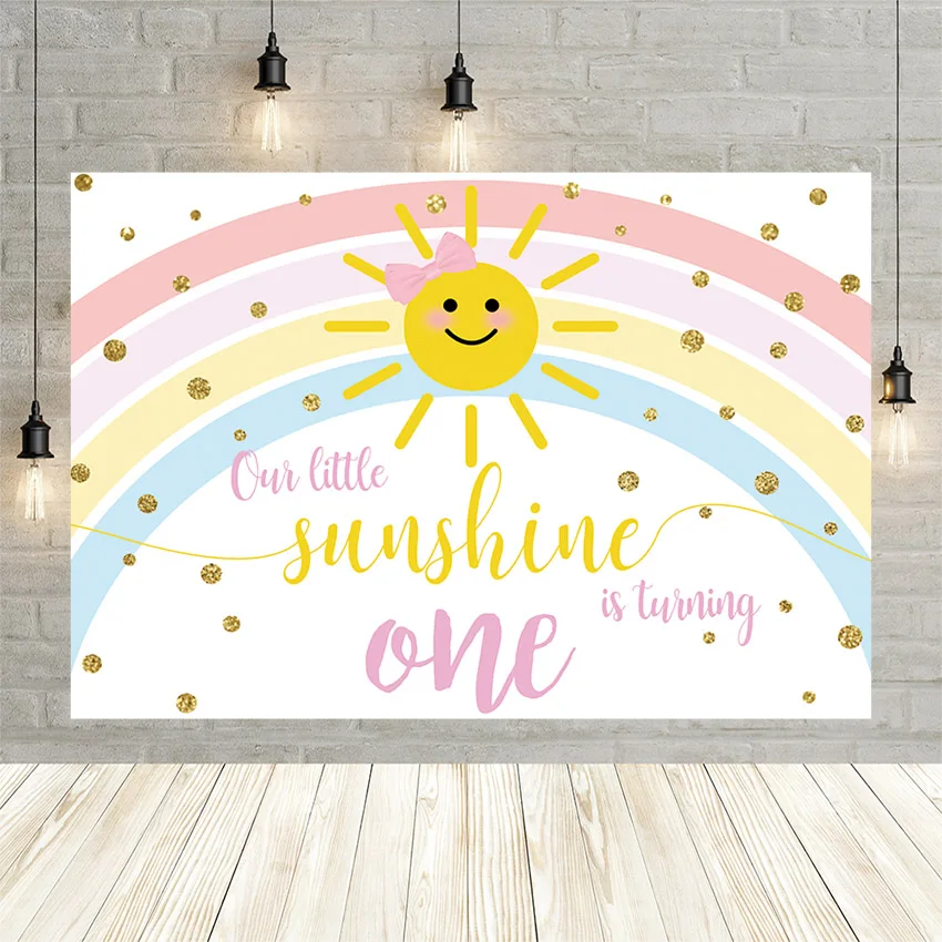 

Mehofond Photography Background Our Little Sunshine is Turning One Backdrop Newborn Baby Birthday Photo Rainbow Studio Photocall