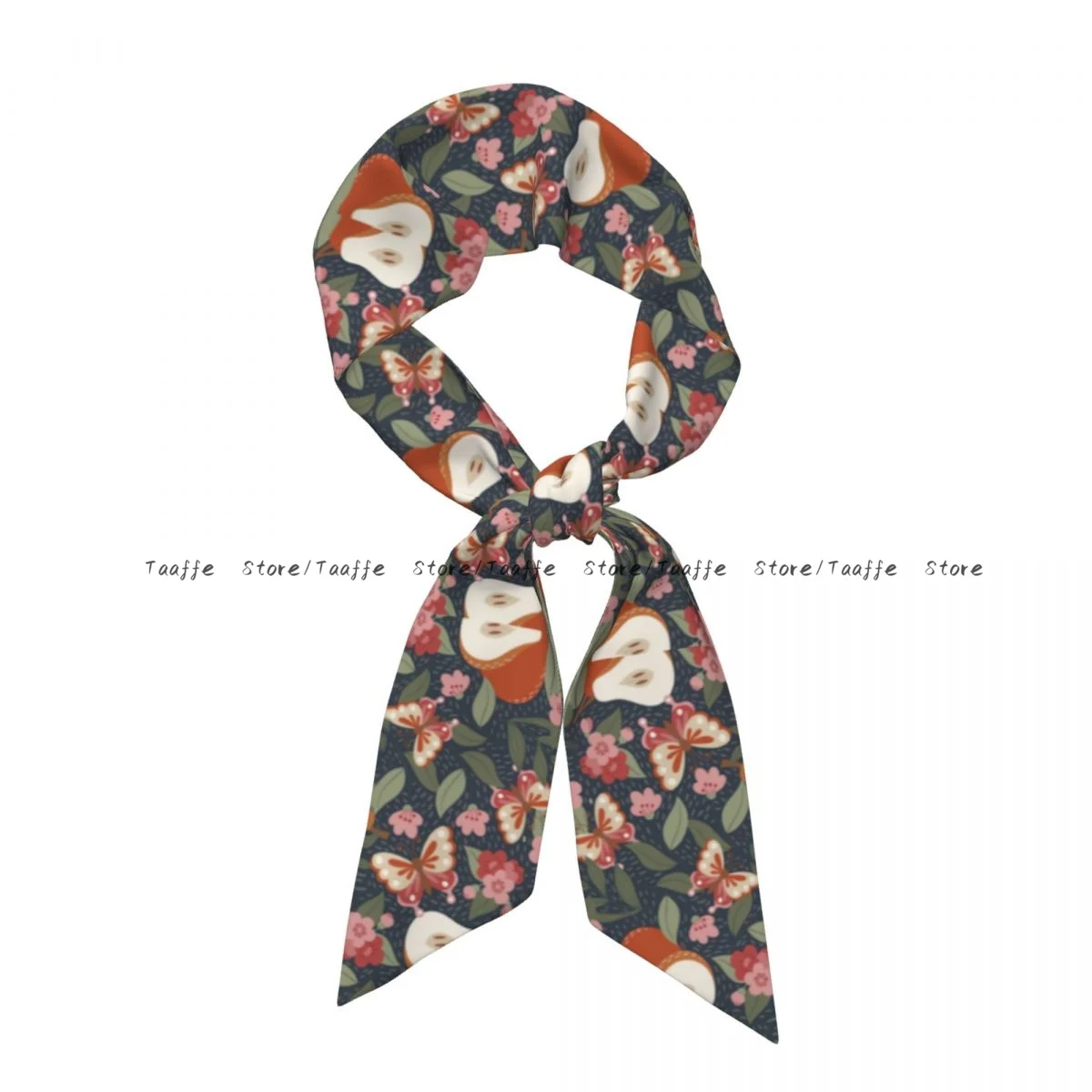 1PC Women Narrow Short Scarf Fruit Floral Fake Silk Ribbon Headband