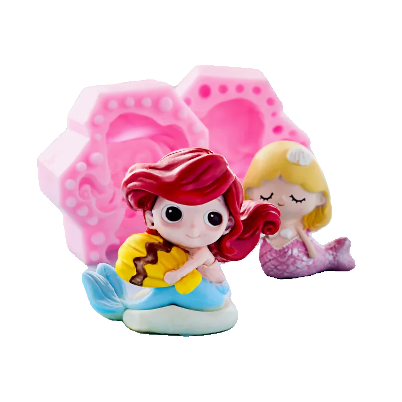 Baking Silicone Molds Cartoon 3d Mermaid Princess Holding Shell Cake Decoration Fondant Cake Chocolate Plaster Resin Mold