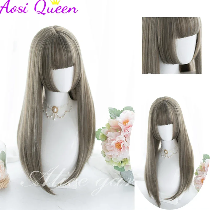 AS-pelucas largas y rectas con flequillo para mujer, peluca completa sintética resistente al calor, negra y marrón, pelucas favoritas afroamericanas