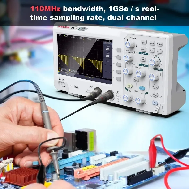 110mhz Bandwidth DOS1102 Digital Oscilloscope with 2 Channels and Screen 7 inch / 18 cm, TFT-LCD Display, Portable