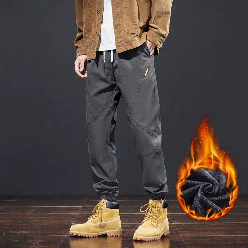 

Мужские зимние новые флисовые спортивные штаны, модные зауженные толстые повседневные брюки с эластичной резинкой на талии, облегающие теплые бархатные брюки