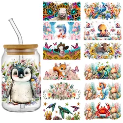 Autocollant de transfert UV DTF sur le thème des animaux pour lunettes étiez bey, enveloppes de tasse, décalcomanies personnalisées faciles à utiliser, imperméable, bricolage, 16oz