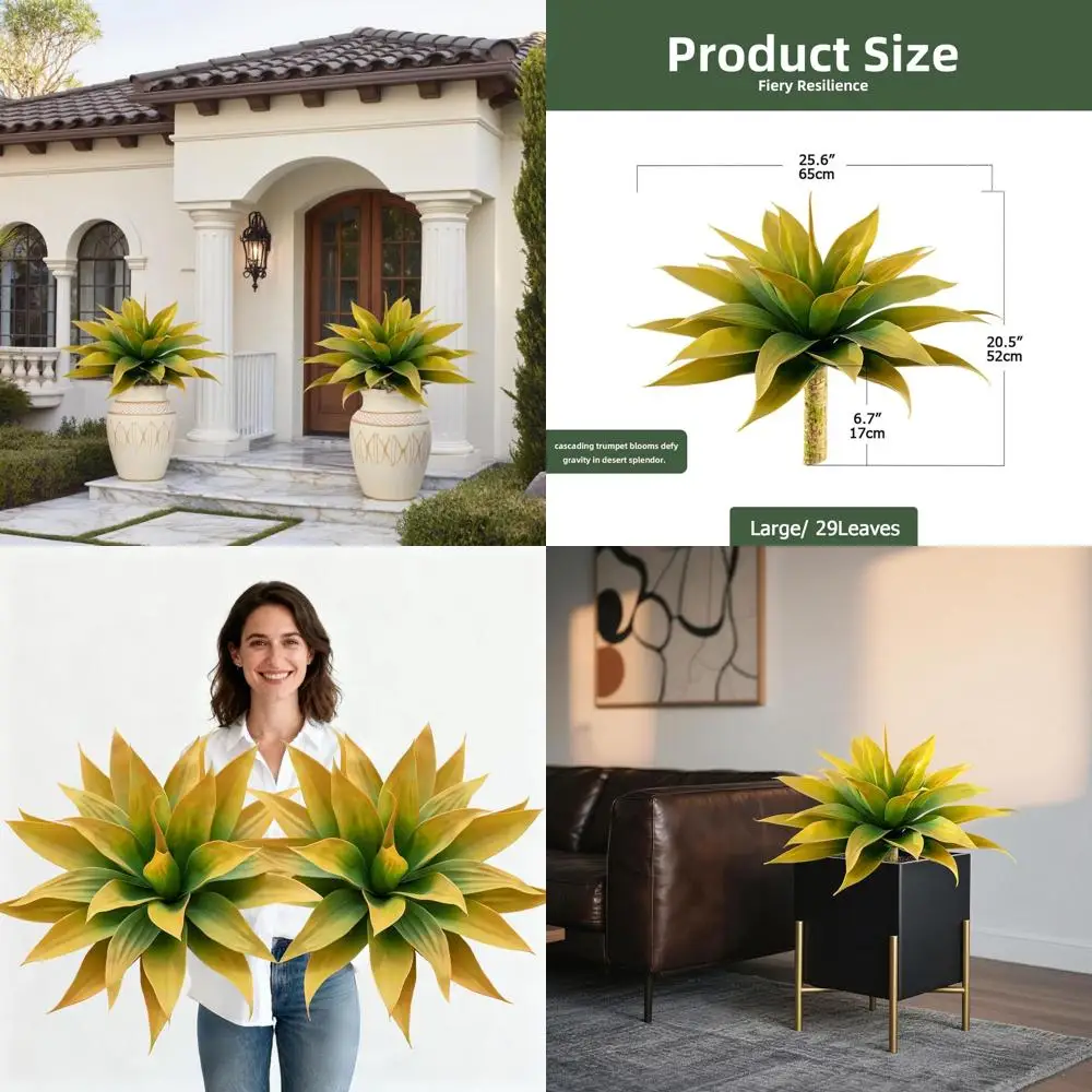 

Outdoor Artificial Agave Plant, 28 Tall, Set of 2 Yellow Faux Cacti for Indoor & Outdoor Décor