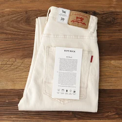 2025 Spring Autumn New American Retro Beige White Denim Cargo Jeans Men's Simple 98% Cotton Washed Amekaji Casual Straight Pants