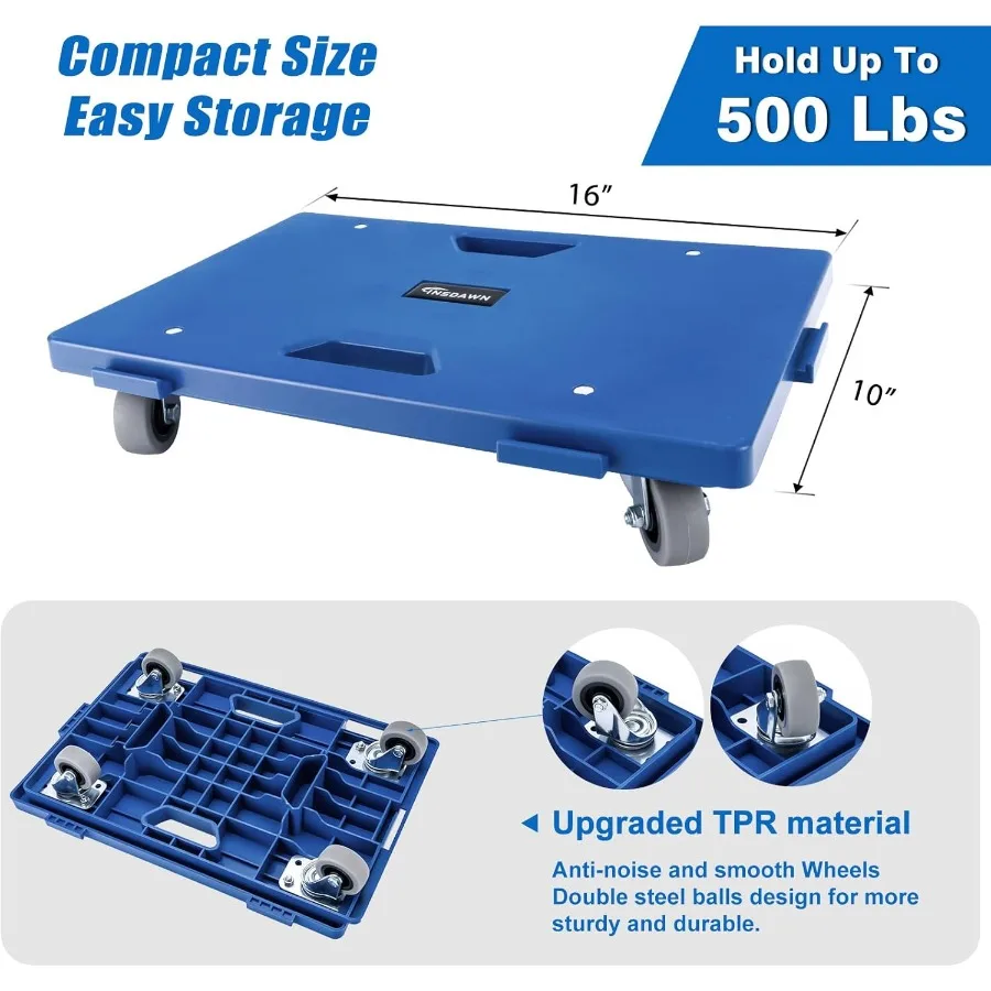2 Pack Furniture Dolly 4 Wheels Upgraded Dollies Connectable with 4 Wheels Small Flat Dolly Cart with 500 LBS Capacity for Heav