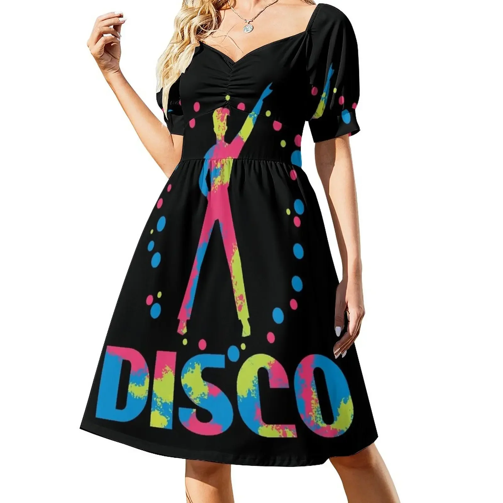 

Neon 70s Disco Dance Party Short-Sleeved Dress Summer women's clothing women's summer jumpsuit