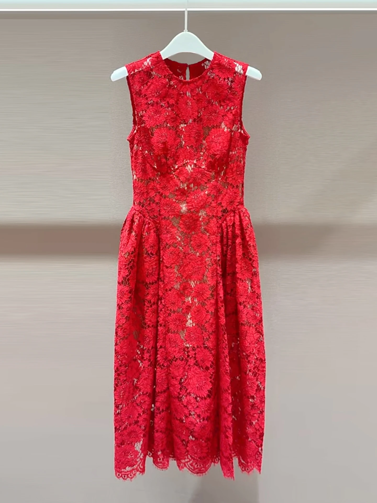 

Ele Long Lace Vest Dr Waist-Cinching Summer Faion High Waist A-Line Silhouette Svel round Ne Color