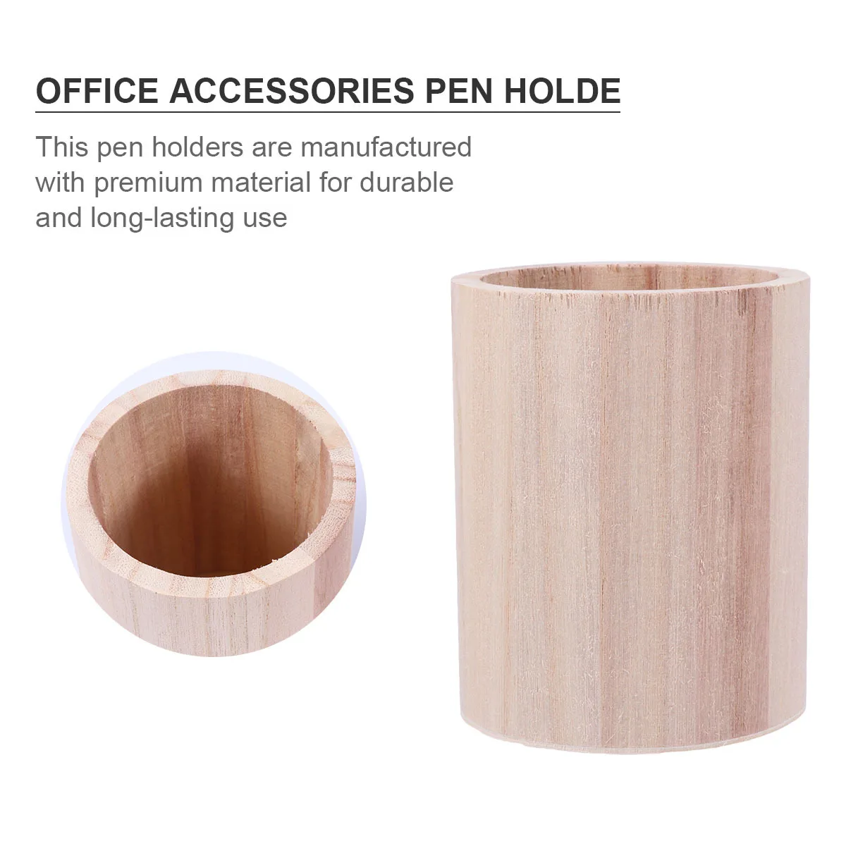 2pcs Wooden Pen Holder Round Shape Multifunctional Desk Organizer Pencil Storage Container For Home Office Accessories Sturdy