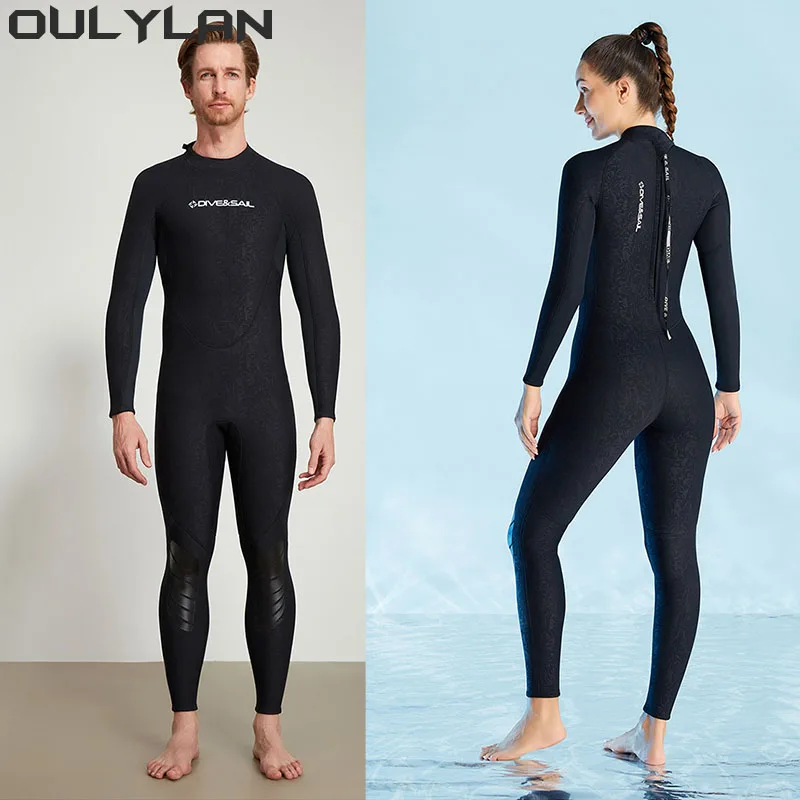 Oulylan Equipment 3mm Neoprene Wetsuit One-piece Women Men Long-sleeved Diving Suit Scuba Spearfishing Surfing Warm Swimsuit