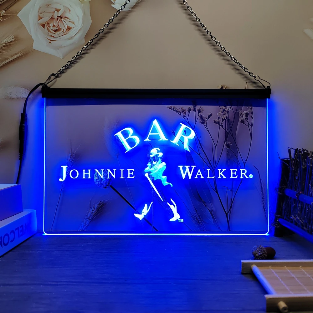 BAR Walker Whisky - Letrero de neón LED tallado 3D, decoración del hogar, pared, boda, escritorio creativo para dormitorio