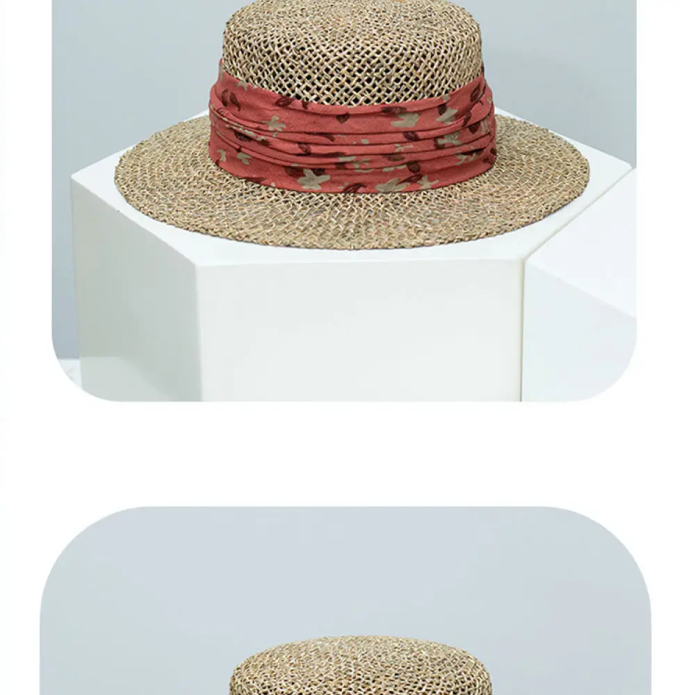 Handmade Straw Jazz Hat For Guanyi Crafts British Style Flat Top Fedora Unisex Summer Breathable Sunshade Travel Cap