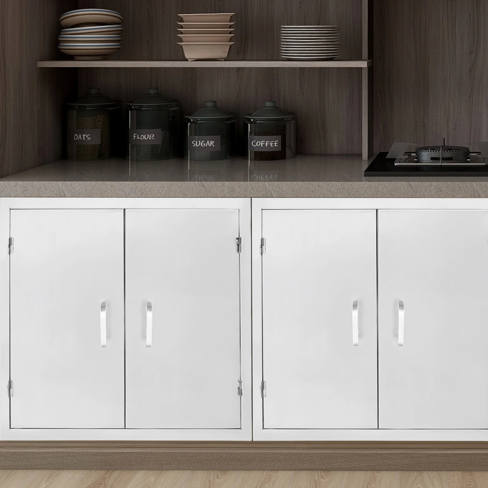 باب خزانة مطبخ من الفولاذ المقاوم للصدأ 304 مقاس 24 × 28 بوصة أبواب مزدوجة مقاومة للتآكل للمطبخ الخارجي وتحسين المنزل #5