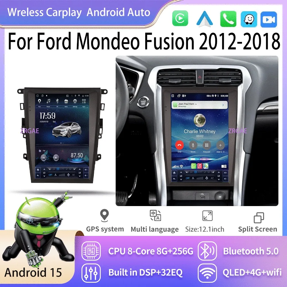 Android 15 Car Radio For Ford Mondeo Fusion 2012-2018 Tesla Style Touch Screen Multimedia Video Player Carplay Auto Navigator BT