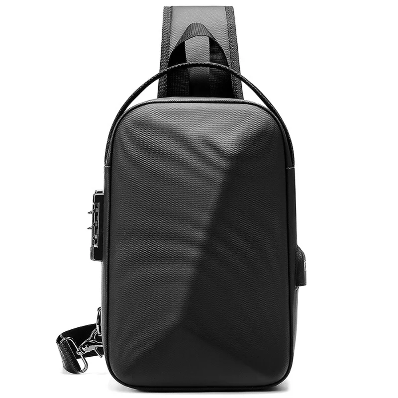 Men's Chest Pack Hard Shell Waterproof Shoulder Bag Polyhedron USB Charging 9.7 Inch Tablet One Shoulder Messenger Bag for Men