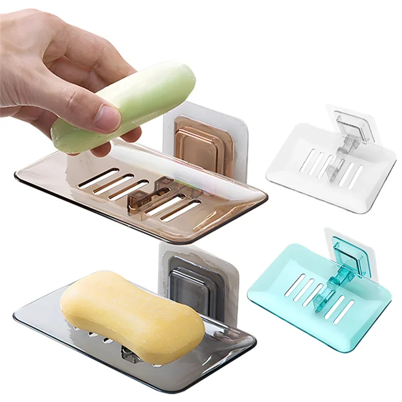 SCLS صندوق الصابون حامل الصابون ذاتية اللصق استنزاف صندوق الصابون علبة صابون الحمام صحن الإسفنج الصابون 12 قطعة