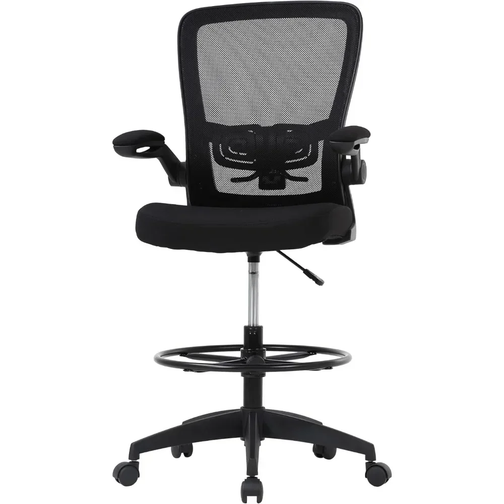 Ergonomic Drafting Chair Tall Office Chair High Adjustable Standing Desk Chair with Lumbar Support Mesh Back Footrest Flip-Up