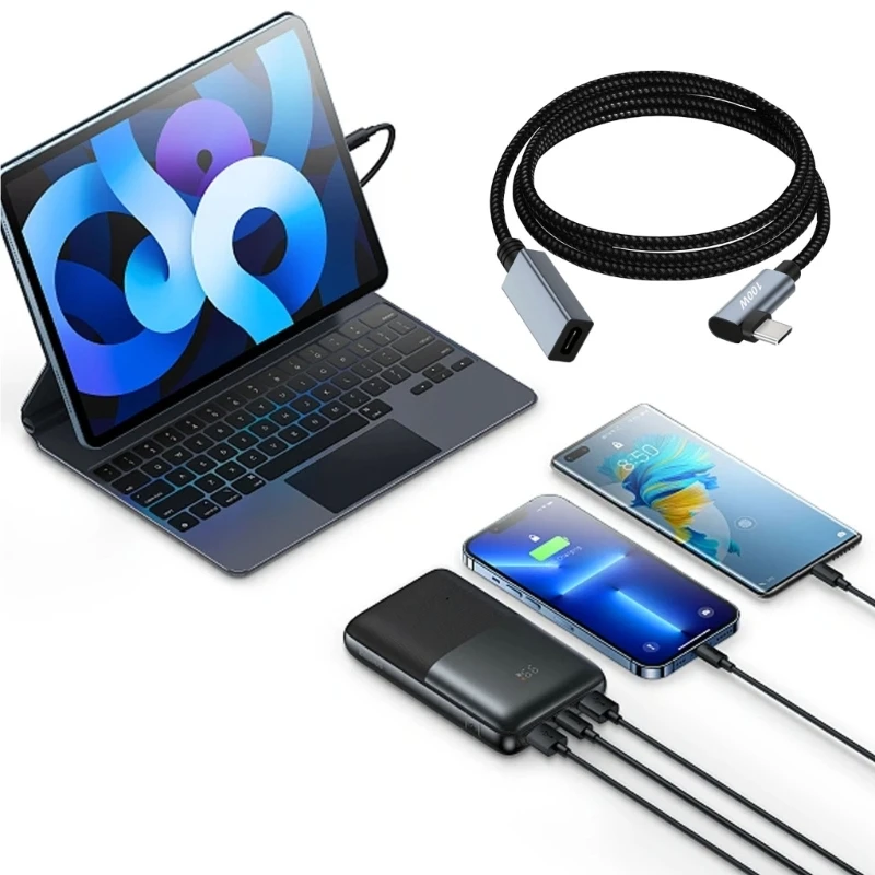 كابل تمديد USB من النوع C ، موسع كابل من الذكور إلى الإناث ، الكوع 90 درجة ، USB بزاوية قائمة ، PD ، 100 واط ، 5A ، PD100W