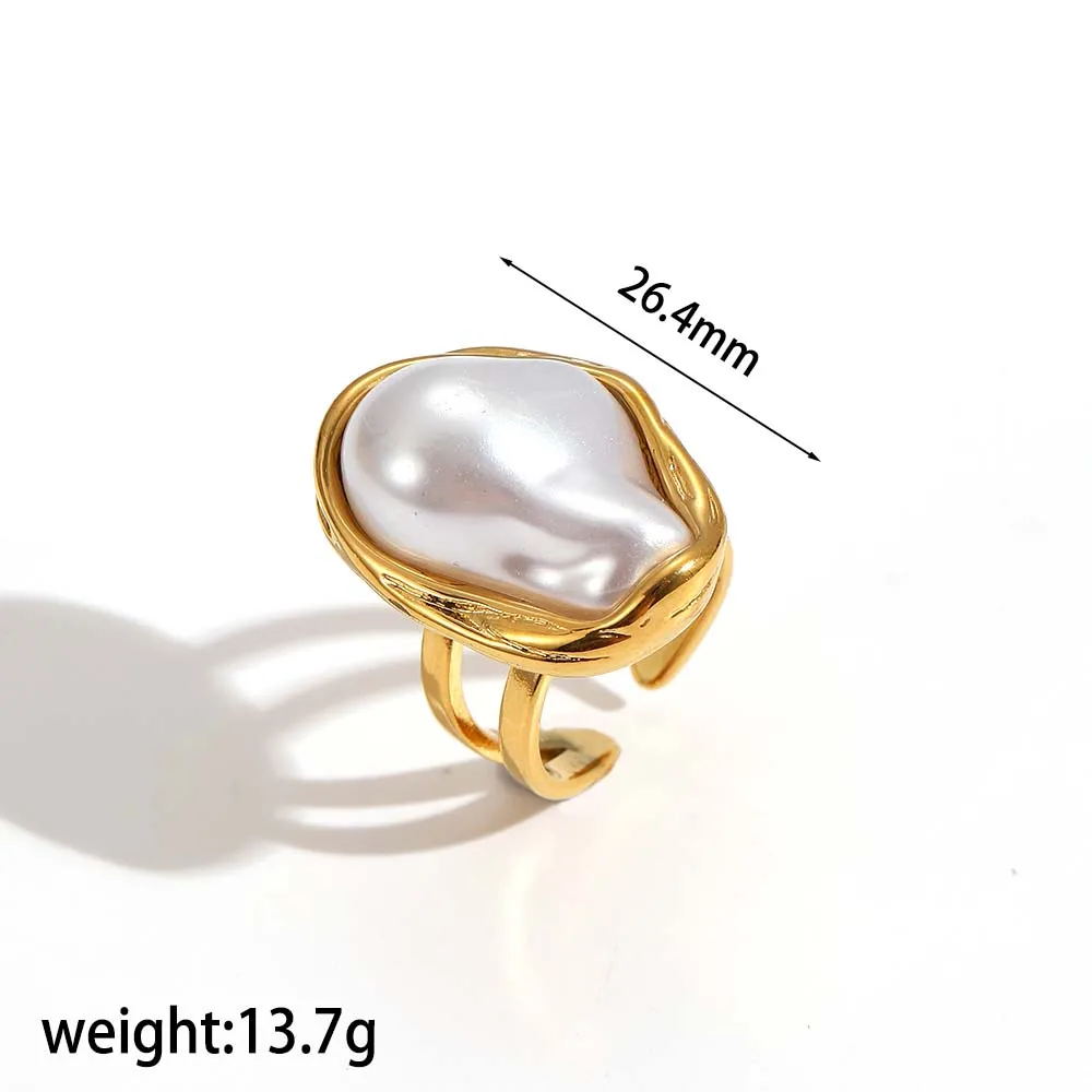 Minimalistische Edelstahl-Ohrringe mit unregelmäßigen großen Perlen, Schmucksets für Damen, trendiger Charm-Schmuck, Geschenke – Detail 6