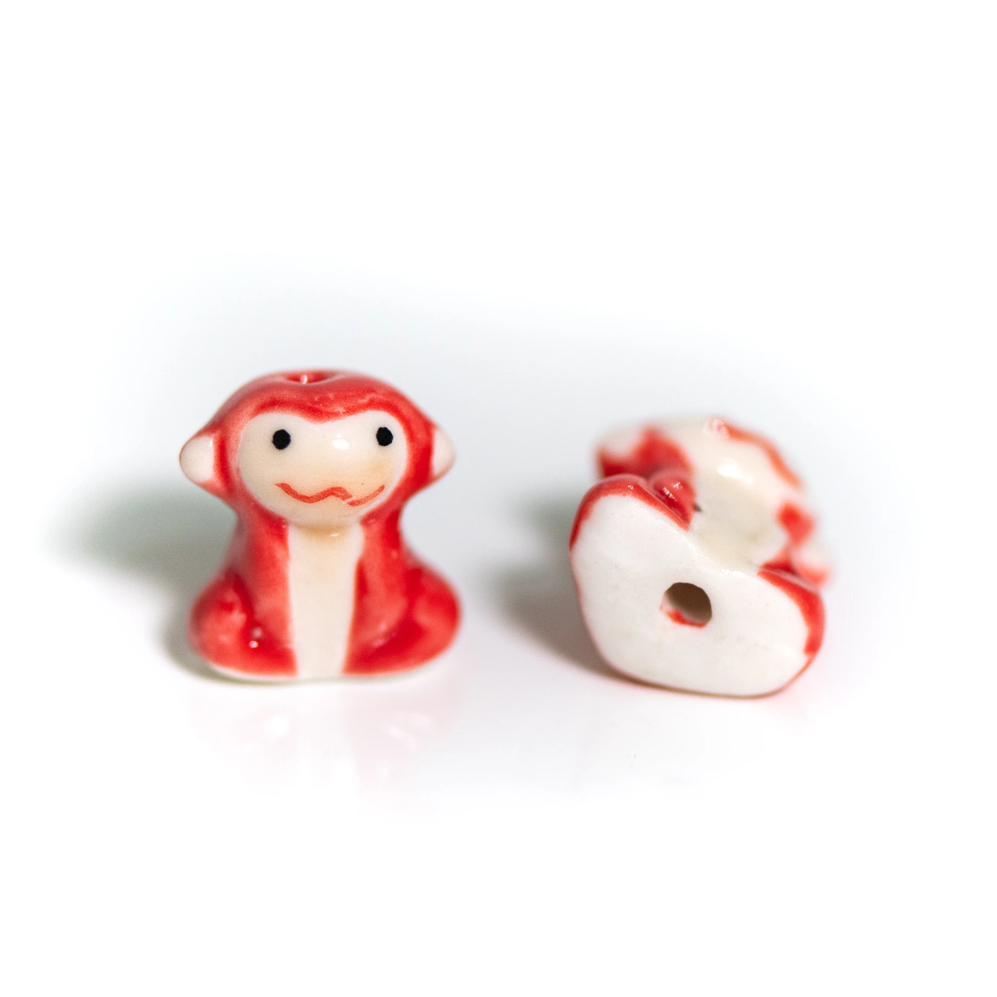 Handmade Ceramic Monkey Beads 15-18mm, 2.5-3mm Hole, Hand-Painted Cartoon Beads for DIY Jewelry Making, High-Temperature Fired,