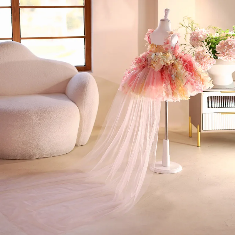 Girls' Floral Fairy French Style Birthday Party Princess Dress Children's Fashion Show Piano Performance Costume High-end Feel