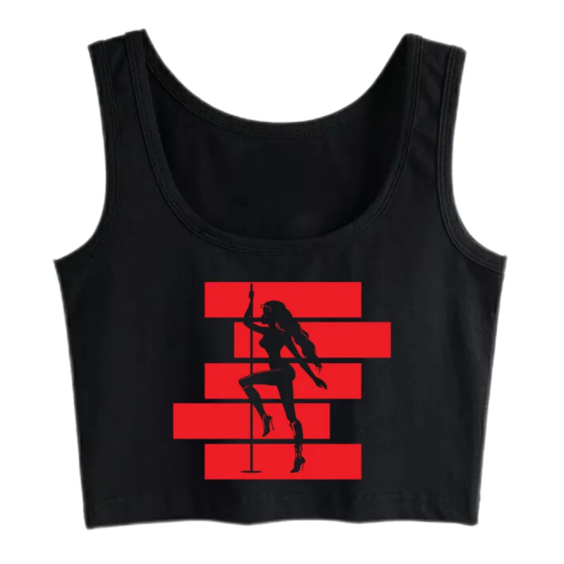 Pole Dance Graphics Sexy Slim Fit Crop Top Women's Cotton Sports Fitness Workout Tank Top Hottie Pole Training Camisole