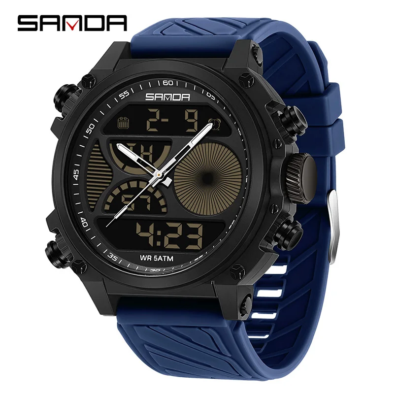 SANDA 6236 Military Men's Quartz Electronic Watch Outdoor Sports Waterproof Watch Dual Display Multifunctional Digital Watch