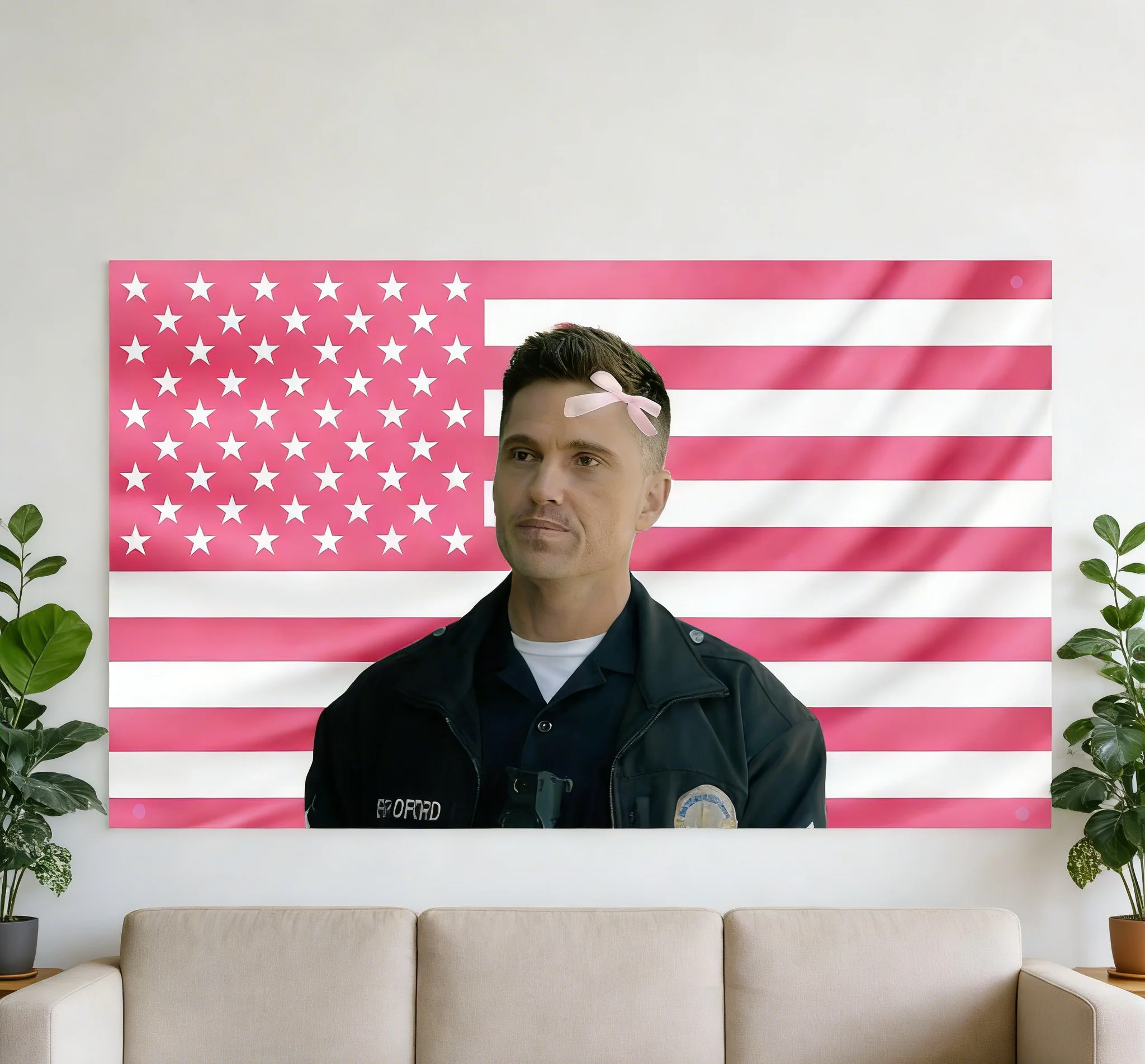 1pc T-Tim B-Bradford The Rookie Tapestry com Bandeira dos EUA Rosa