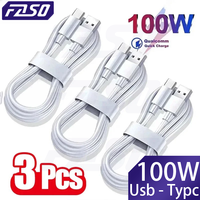 FASO 1-3PCS 10A 100W Type C Super Fast Charging Cable Data Cord For Samsung Huawei Xiaomi Redmi Quick Charing USB C Cables