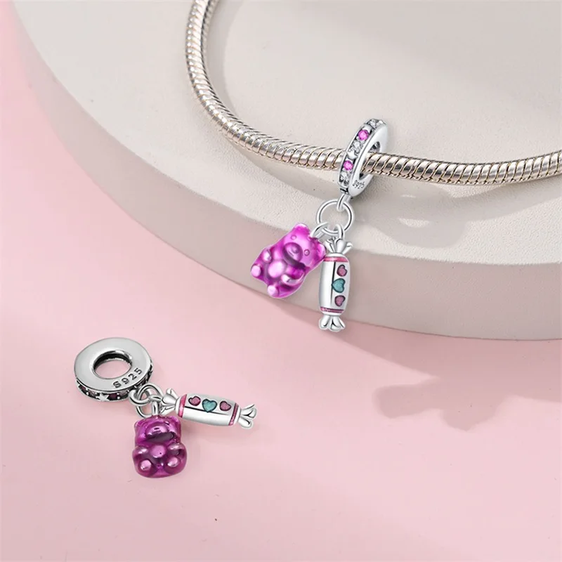 New in Original 925 Sterling Silver Heart-Shaped Doughnut Coffee Strawberry Cake Charms Beads Fit Pandach Bracelets DIY Jewelry