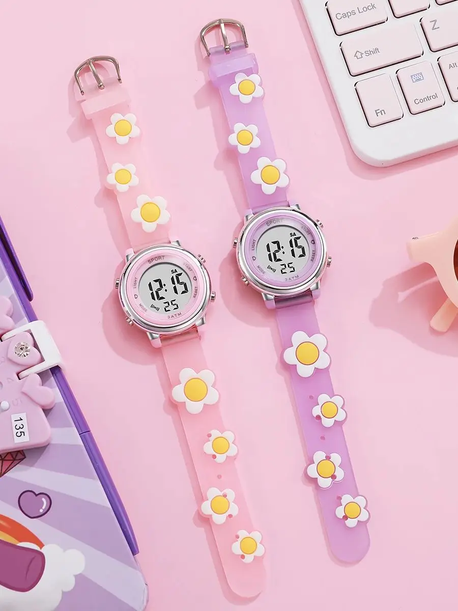 

Модные простые милые мультяшные цветочные электронные часы со светодиодным электронным дисплеем, подходят для подарков на Рождество и Хэллоуин