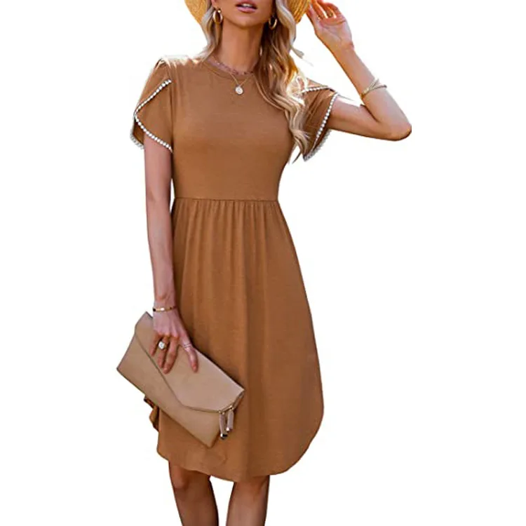 YJKDYK 2024 Women's Summer Dress Retro Casual Solid Cotton Dress Women's Long Summer Dress Soft Comfy Pure Color Dress For Women