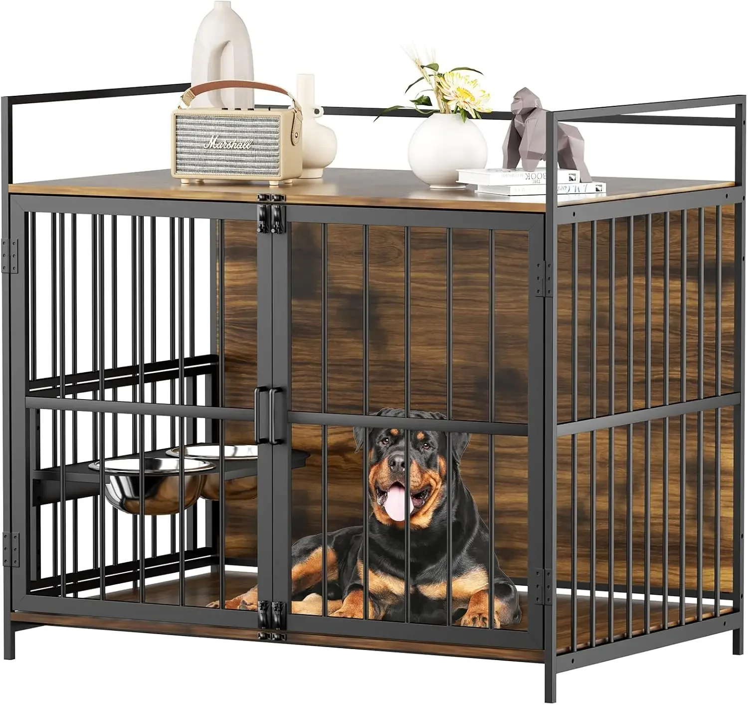 Dogs Indoor Heavy Duty Super Sturdy Dog Kennels with 2 Stainless Steel Bowls (48Inch = Int.dims: 46