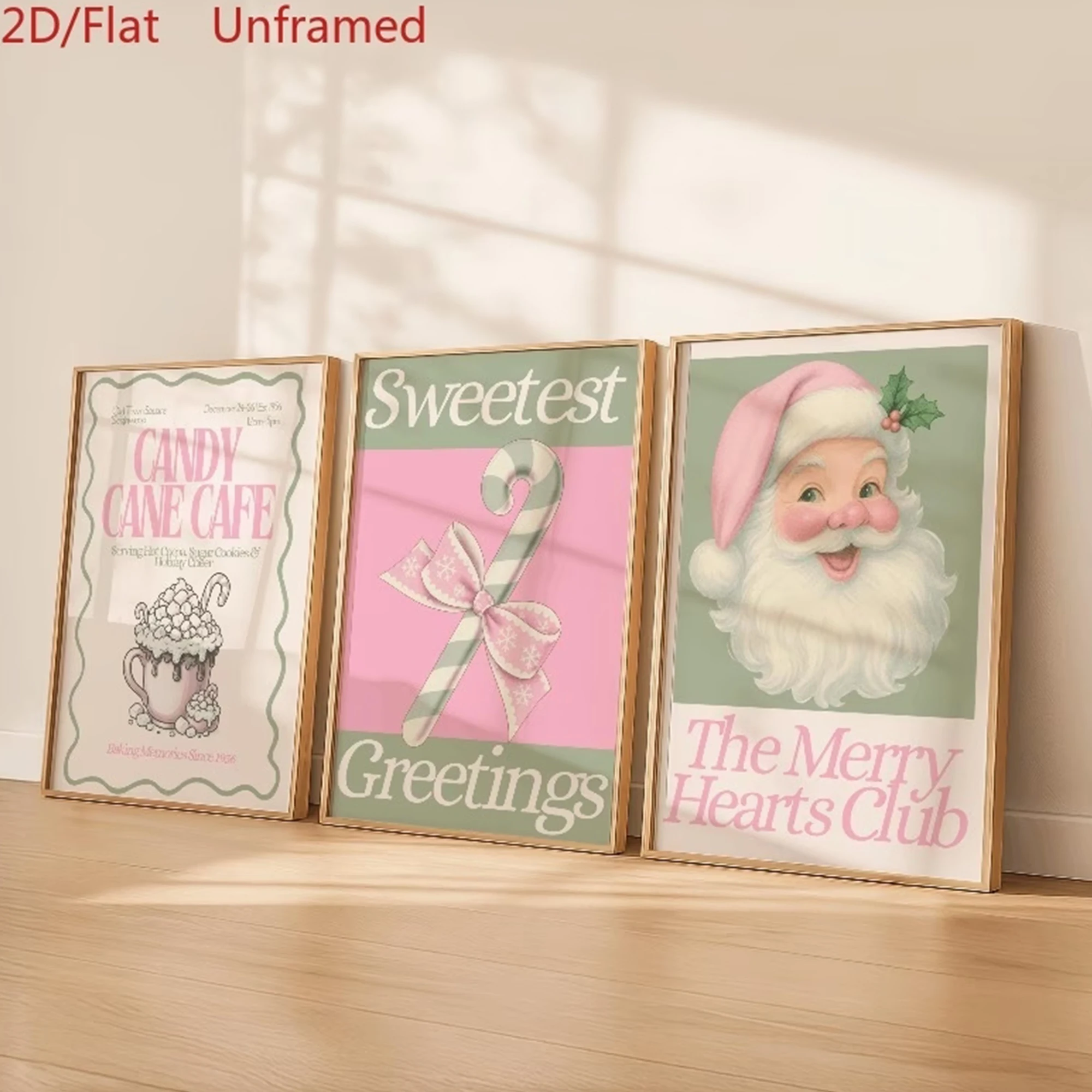 3 piezas de arte mural moderno con motivos de Papá Noel y chocolate caliente, impresión sobre lienzo, póster, cuadro para decorar el salón, el dormitorio o el hogar.