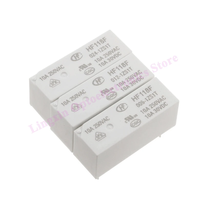 Free shipping 10Pcs/lot Power Relay HF118F 005 012 024 -1ZS1T 5Pin 10A Relays 5V 12V 24V DC HF118F-012V-1ZS1 HF118F-024V-1ZS1T