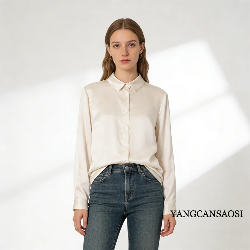 2026 أوائل الربيع جديد عصري مزاجه الأساسية تنوعا 92.8% الحرير التوت الطبيعي مطاطا الساتان ركاب قميص نسائي