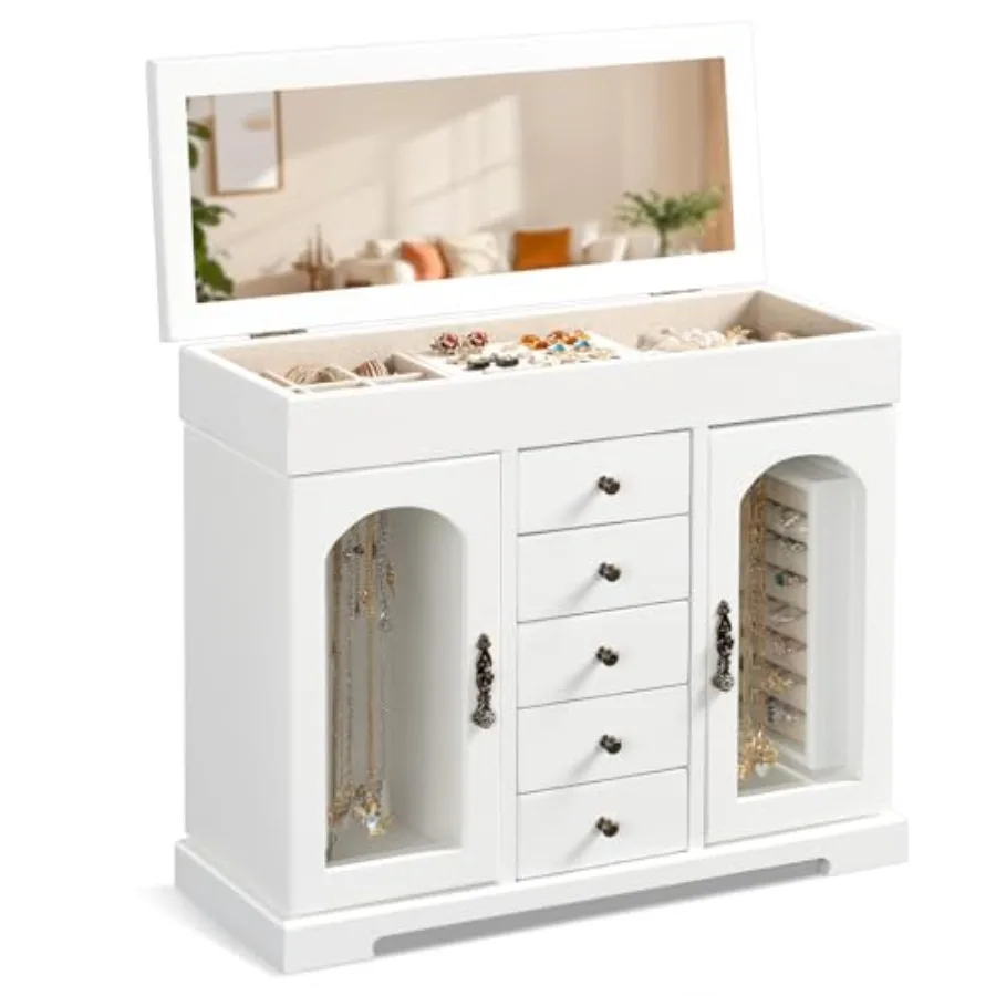 Jewelry Box for Women Girls Wooden Jewelry Organizer Box with Mirror 5 Layer Jewelry Storage Case Display for Necklaces Earring