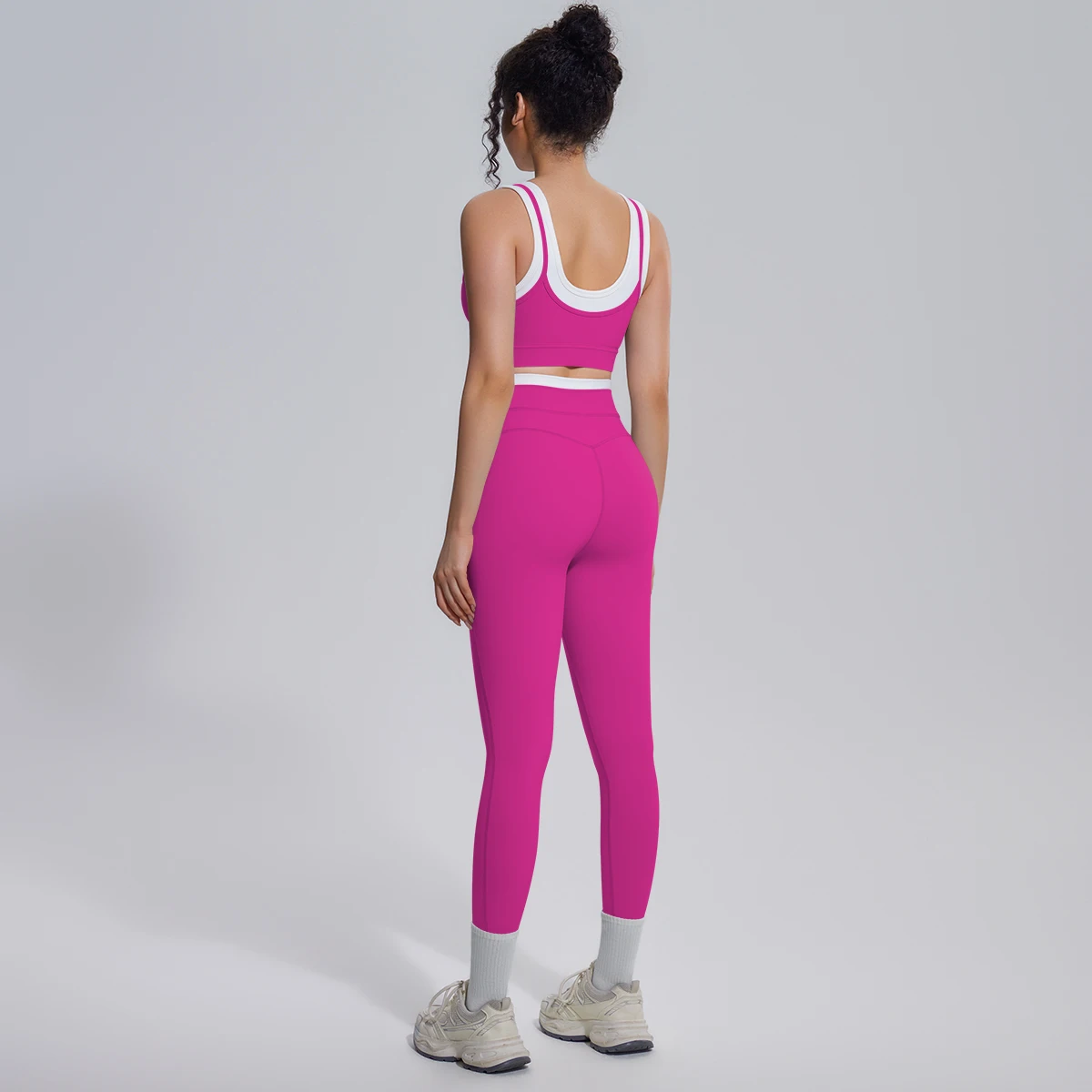 Rooftrellen 2-teiliges Yoga-Set für Damen, sexy Sport-BH, Yoga-Top mit Brustpolster, Farbblock-Design, Yoga-Hose mit Po-Formung, Damen-Fitness-Set – Detail 16