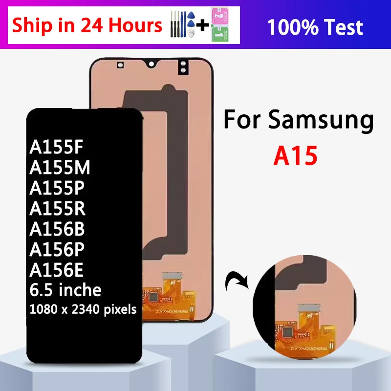 TFT Quality For Samsung A15 4G LCD SM-A155F Display Touch Screen Digitizer For Samsung A15 5G LCD SM-A156B Frame