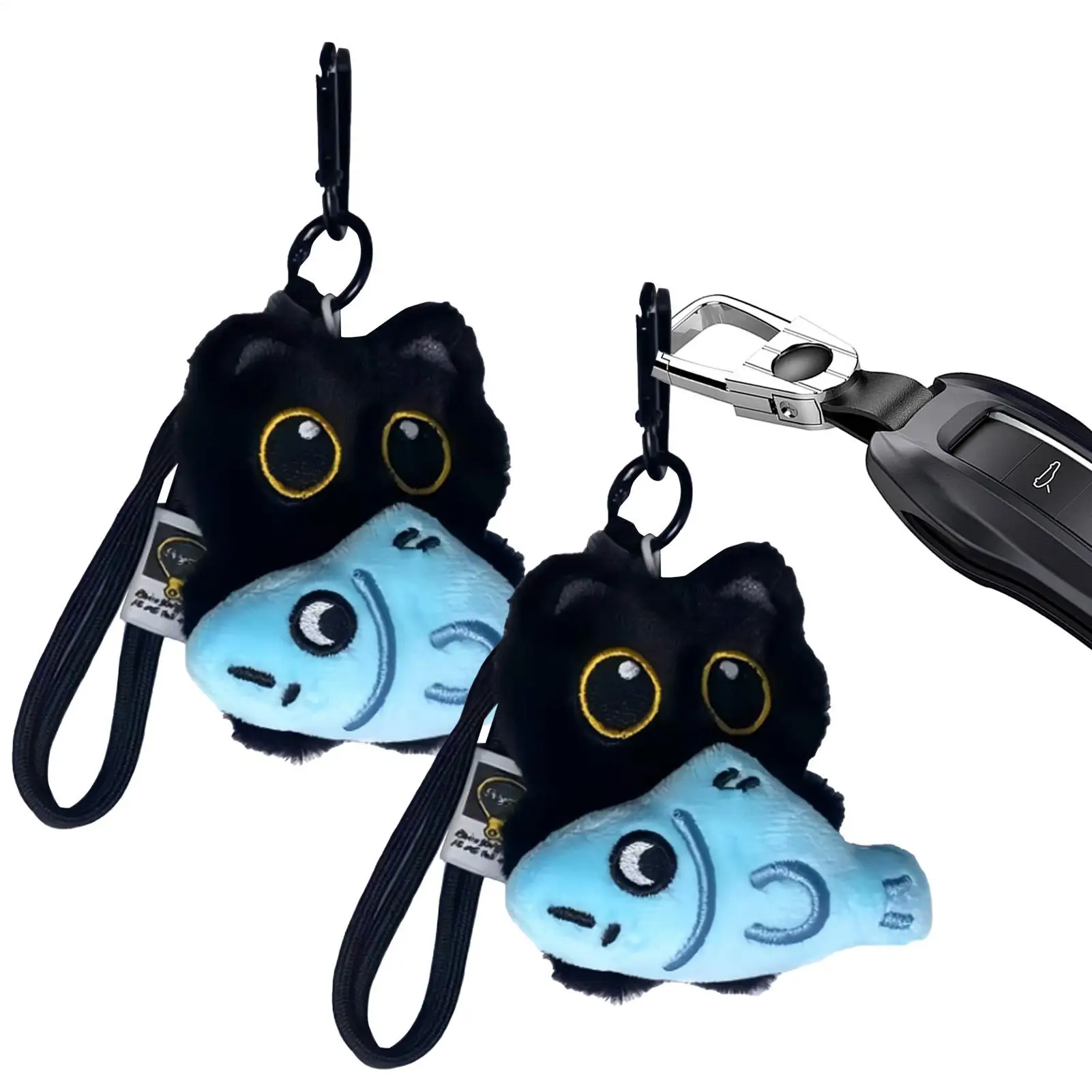 猫キーホルダー飾り漫画チャーム 3D 魚を抱くペンダントかわいいぬいぐるみキーホルダー十代の女性子供ハンドバッグバックパック財布