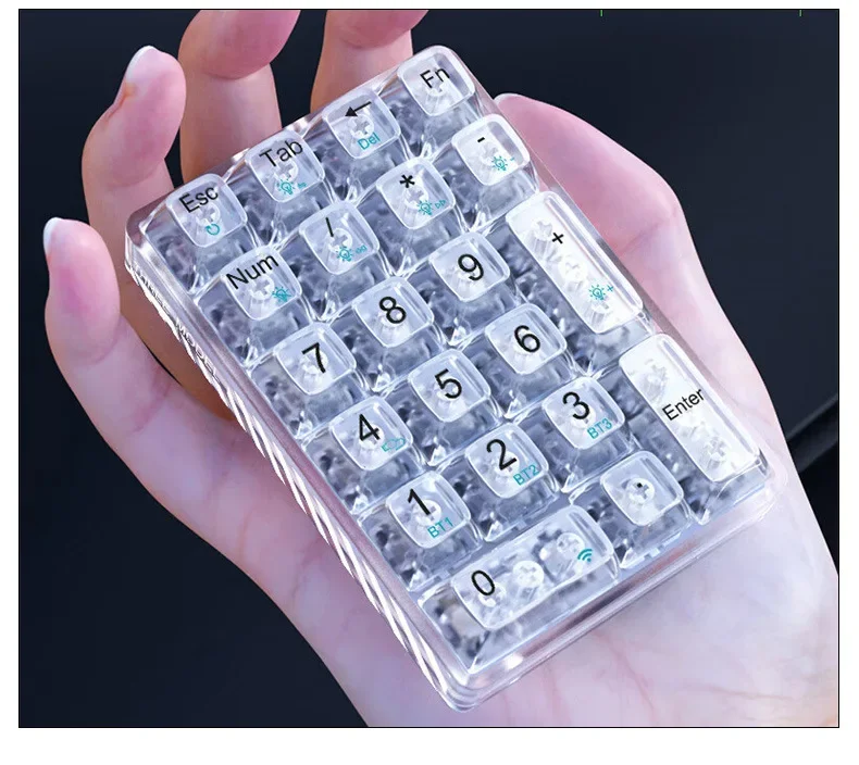 Aula F21 Transparent Numeric Keypad 21Key RGB Backlit 3Mode Bluetooth Wireless Numeric Mechanical Keyboard Gamer Number Pad Gift