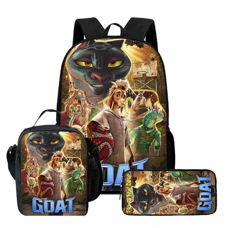 Cartoon GOAT Will School Backpack Lunch Bag Pencil Case Three Piece Set  Cute Playful Durable For Girls Boys Birthday Gift