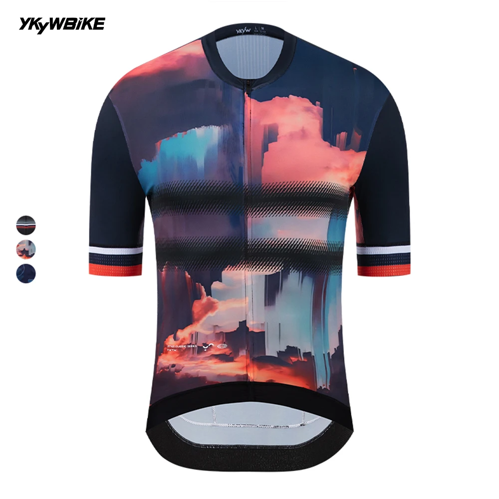 YKYWBIKE Men's Colorful Cycling Jersey Fashionable Race Level Road Bike Short Sleeve Shirt Bicycle Jersey MTB Cycling Clothing