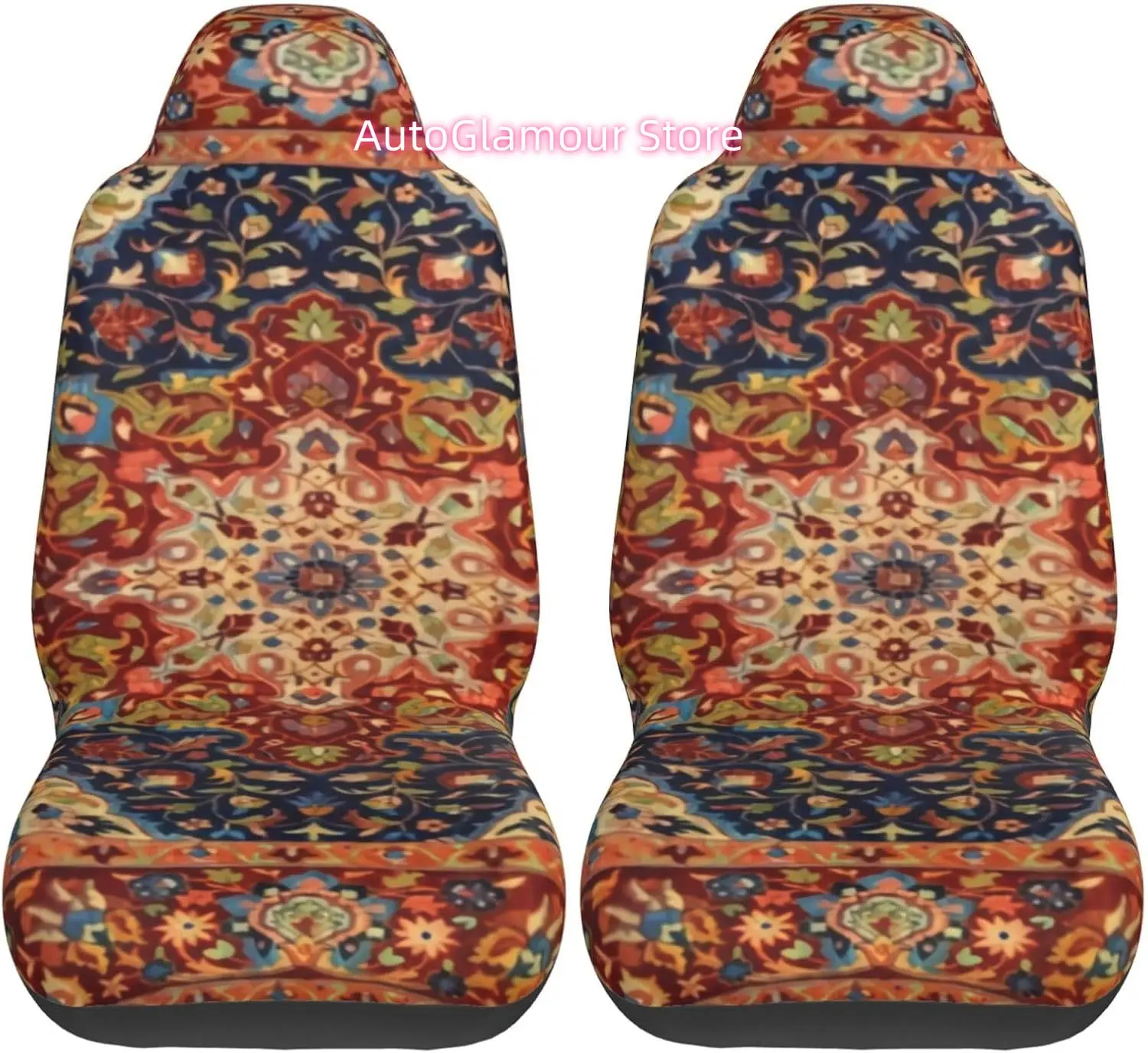 Oriental Persian Turkish Carpet Pattern 2-Piece   Seat Cover Complete Set - Elastic Seat Protection Cover for Cars,